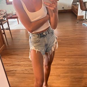 Zara Distressed High Rise Denim Shorts